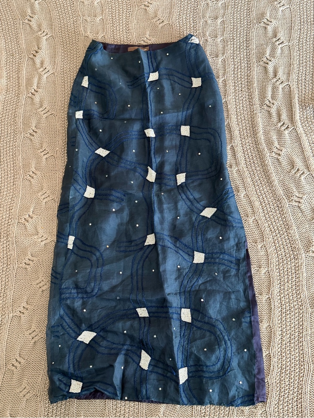 Navy Blue Embroidered Maxi Skirt